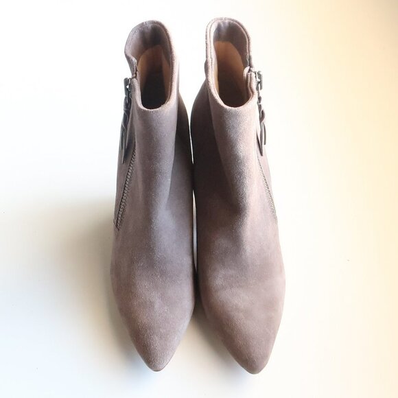 NEW Splendid Taupe Suede Leather Pointy Toe Chunky Heel Ankle Boots, Booties 9.5 - Picture 5 of 16